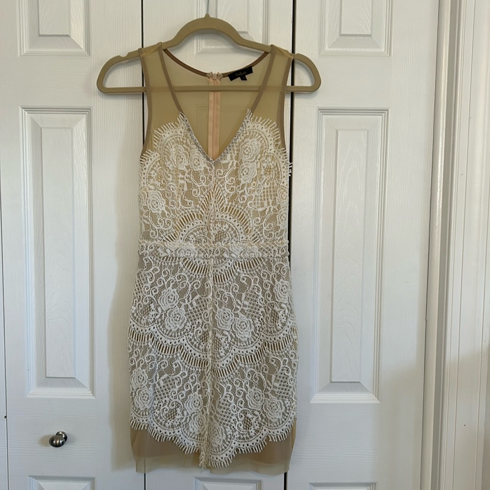 Nude lace mini dress